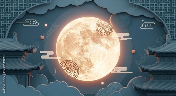 Obraz Chinese style Mid-Autumn Festival full moon background illustration