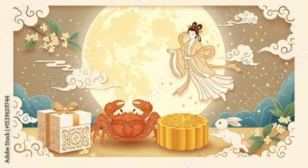 Obraz Illustration of Chang'e Jade Rabbit Mid-Autumn Festival elements