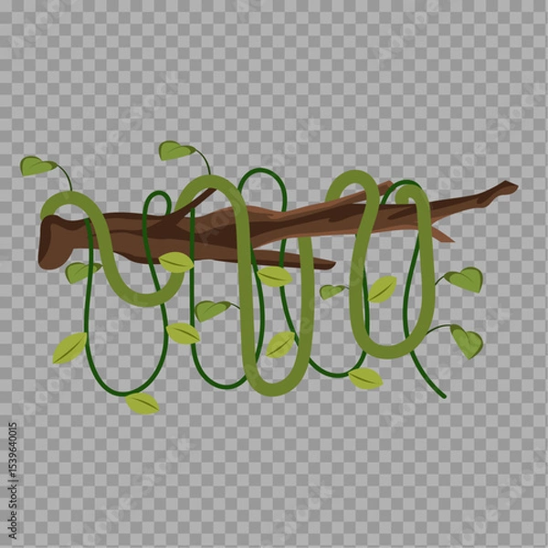 Fototapeta Cartoon Vines Wrapped Around Tree Branch on Transparent Background

