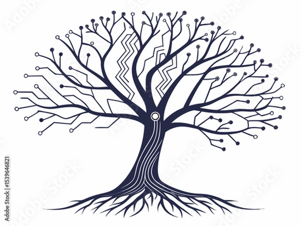 Obraz Modern Tree With Circuit Branches Dark Silhouette Whit Vector