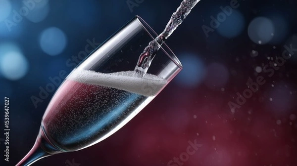 Fototapeta Champagne pouring into glass with colorful bokeh background
