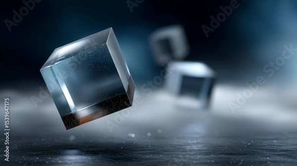 Fototapeta Floating glass cubes in misty atmosphere with sparkling light effects