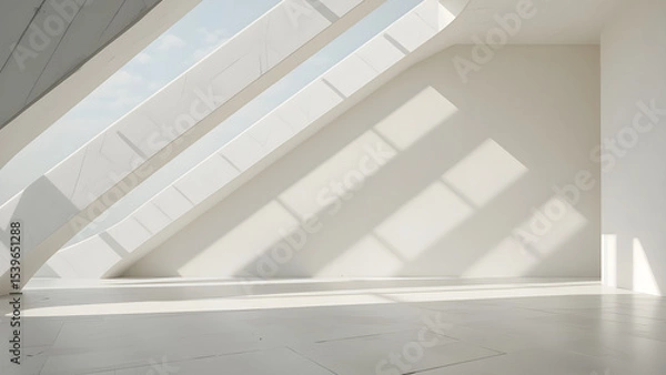 Fototapeta Minimalist interior design white room with sunlight streaming through windows architecture and space