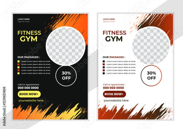Obraz Gym/ fitness flyer template, social media post, web banner with clean and modern layout.GYM / Fitness Flyer template . Flier, social media post and facebook cover design template for gym and fitness.
