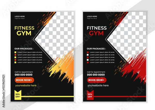 Obraz Gym/ fitness flyer template, social media post, web banner with clean and modern layout.GYM / Fitness Flyer template . Flier, social media post and facebook cover design template for gym and fitness.
