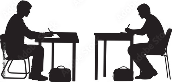 Fototapeta Silhouette of a person studying at a desk