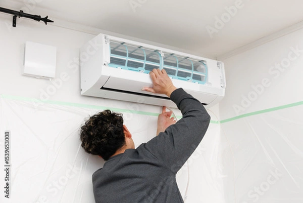 Fototapeta エアコンを取り付ける作業員
