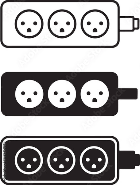 Fototapeta Three-Outlet Power Strip Icons in Black and White