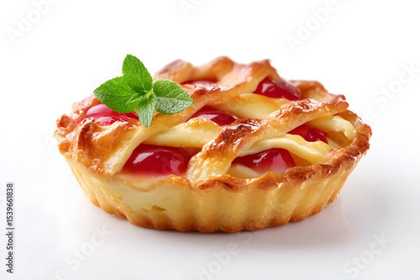 Fototapeta Apple Pie with Lattice Crust Isolated On White