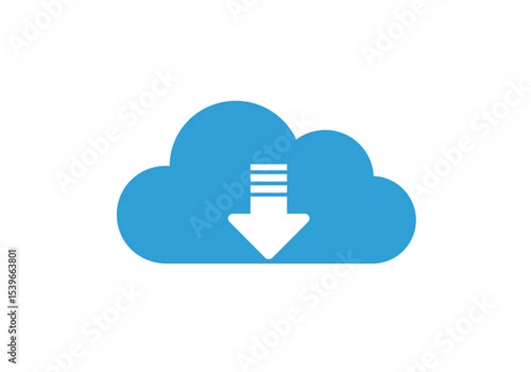 Fototapeta A sky blue cloud with a downward arrow inside symbolizes data downloading