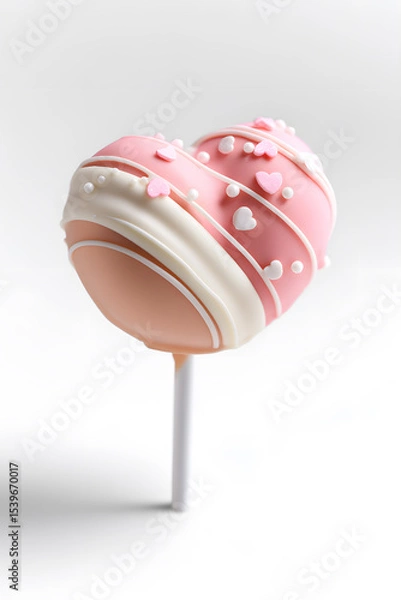 Fototapeta Heart-Shaped Cake Pop with Sprinkles Isolate  on White