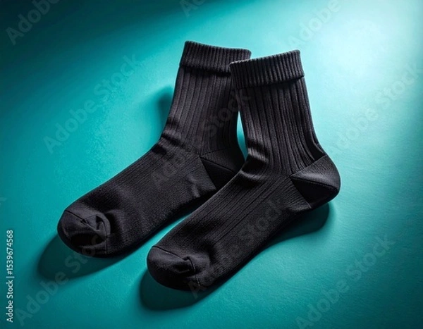 Fototapeta Modern Black Ankle Socks with Textured Finish Against a Soft Background