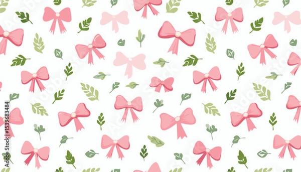Fototapeta seamless pattern with pink bows and ribbons. Preppy background for fabric, prints, wallpaper or wrapping paper.bow, damask, ornament, pastel, print, repeat, ribbon, textile, valentine, 