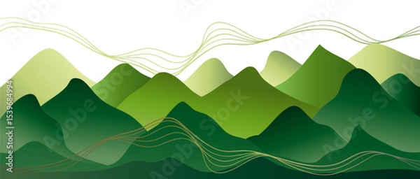 Obraz Mountain landscape background with line art pattern. creative minimalist modern art print. mountains, hills and forest. use for print art, poster, cover, banner