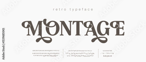Fototapeta Retro Elegant Luxury Font, Uppercase Lowercase And Number. Classic Lettering Minimal Fashion Designs. Typography modern serif fonts regular decorative vintage concept. vector illustration
