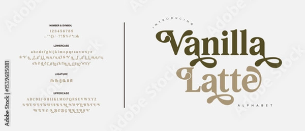 Fototapeta Retro Elegant Luxury Font, Uppercase Lowercase And Number. Classic Lettering Minimal Fashion Designs. Typography modern serif fonts regular decorative vintage concept. vector illustration
