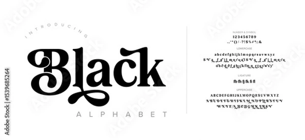 Fototapeta Retro Elegant Luxury Font, Uppercase Lowercase And Number. Classic Lettering Minimal Fashion Designs. Typography modern serif fonts regular decorative vintage concept. vector illustration
