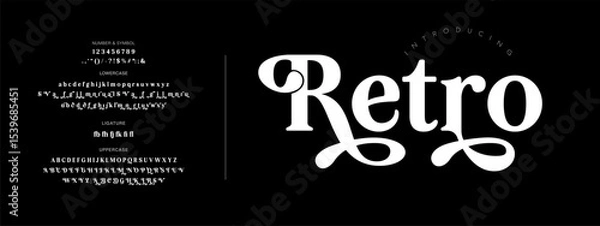 Fototapeta Retro Elegant Luxury Font, Uppercase Lowercase And Number. Classic Lettering Minimal Fashion Designs. Typography modern serif fonts regular decorative vintage concept. vector illustration
