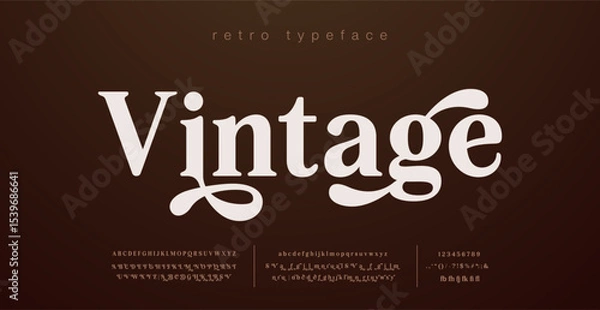 Fototapeta Retro Elegant Luxury Font, Uppercase Lowercase And Number. Classic Lettering Minimal Fashion Designs. Typography modern serif fonts regular decorative vintage concept. vector illustration
