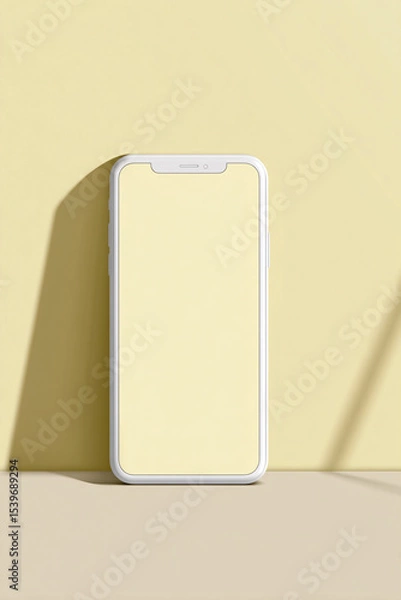 Fototapeta cell phone blank white screen mockup.hand holding texting using mobile on background empty space for advertise. work people contact marketing business, technology	