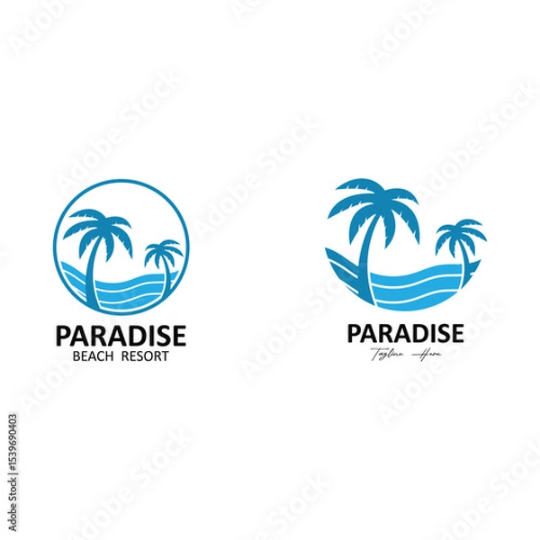 Fototapeta set of summer beach logo with palm tree logo design