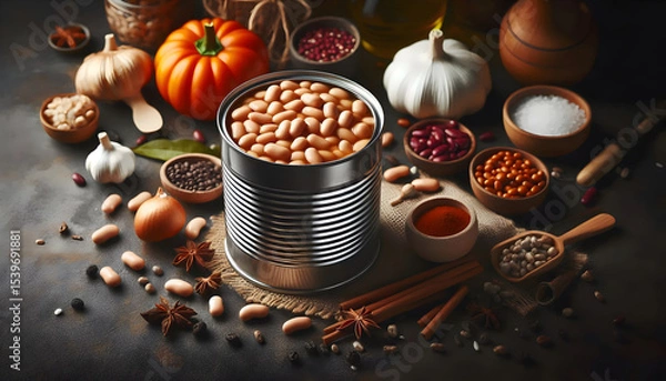 Obraz preserved Canned kidney beans in a metal container