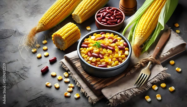 Obraz Cooked corn and red kidney bean in a bowl