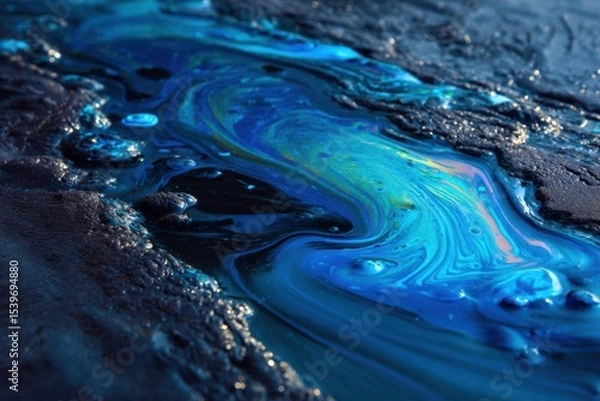 Fototapeta A blue liquid with a swirl pattern on the ground