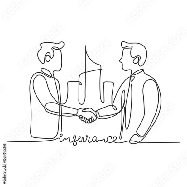 Fototapeta One continuous line drawing of Handshake of two businessmen, partnership concept, shaking hands to seal a deal. Vector illustration business deal activity in simple linear style vector concept.