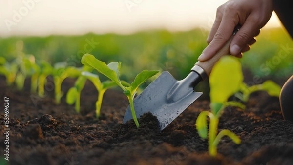 Fototapeta Planting seeds for a sustainable future community garden gardening action rural area close-up view environmental awareness