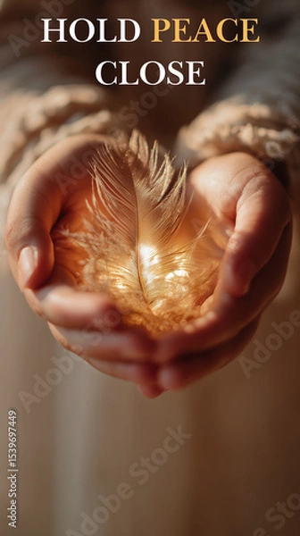 Fototapeta Fragile Peace: Child Holding Glowing Feather