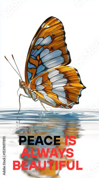 Fototapeta Colorful Butterfly Landing on Still Water – Symbol of Peace and Calm