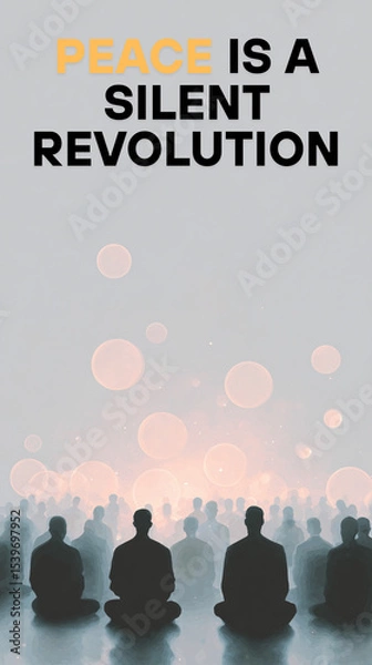 Fototapeta Meditative Crowd with Glowing Halos – Minimalist Symbol of Peace and Unity