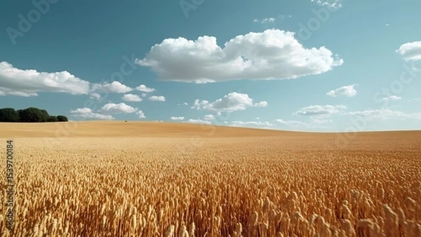 Fototapeta Wheat harvesting action in golden fields rural landscape nature photography sunny day wide-angle viewpoint