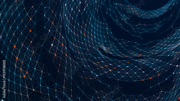Obraz Digital binary data tunnel. Abstract connection of dots and lines on dark background. Concept of network. 3D