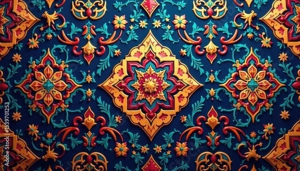 Fototapeta Geometric damask, repeating diamond & arabesque motifs, repeating pattern, design