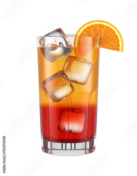 Fototapeta Refreshing Tequila Sunrise Cocktail in a Glass with Ice and Orange Slice, transparent background