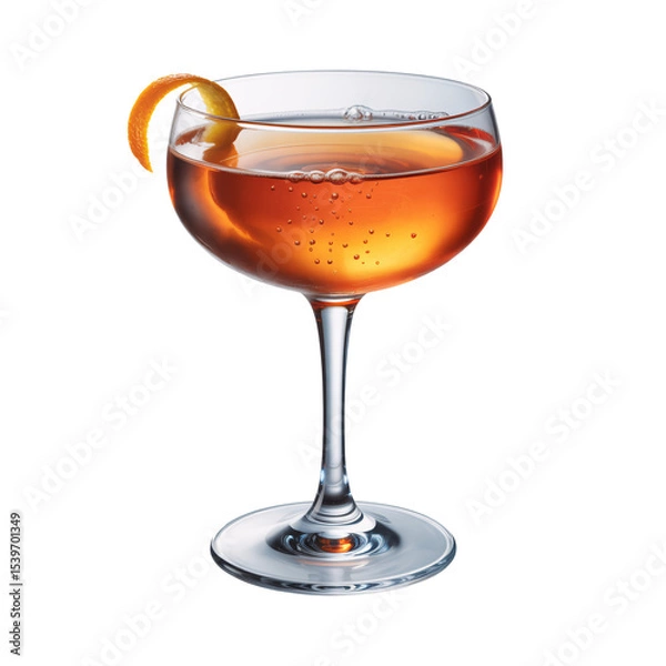 Fototapeta Sparkling Amber Cocktail in Coupe Glass with Orange Twist Garnish A Refreshing Drink Photography, transparent background