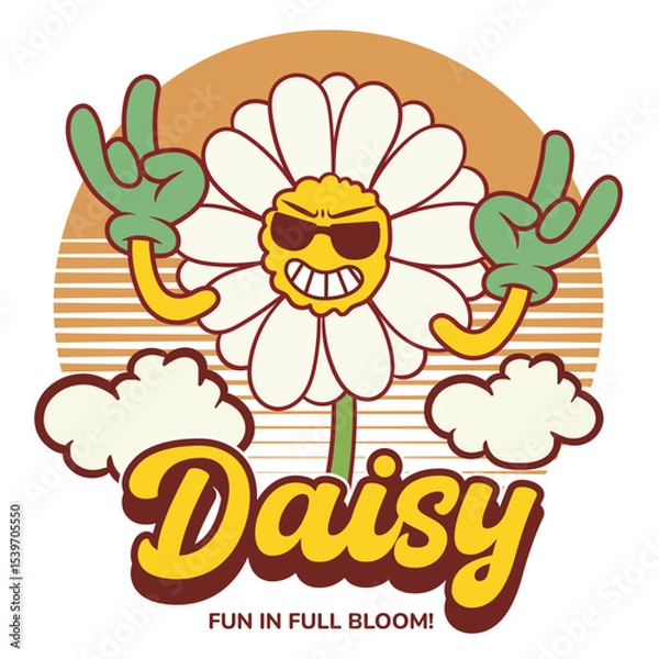 Fototapeta Vector Illustration of Daisy Flower Mascot with Retro Cartoon Mascot Available for Logo Badge