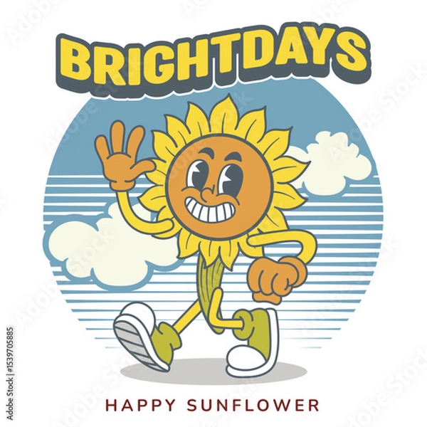 Fototapeta Vector Illustration of Sunflower Mascot with Retro Cartoon Mascot Available for Logo Badge