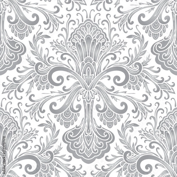 Fototapeta Damask style pattern, paisley floral pattern, grey and white colors. Seamless floral pattern-748.