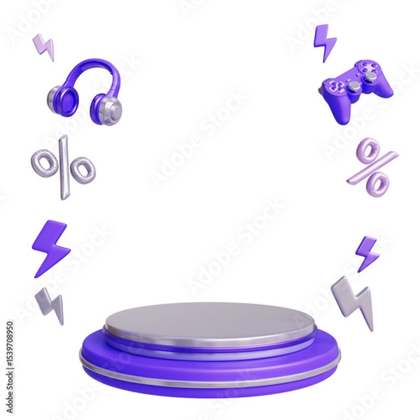 Fototapeta Cyber monday podium display 3d illustration on transparent background