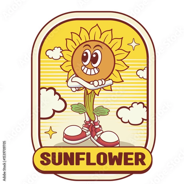 Fototapeta Vector Illustration of Sunflower Mascot with Retro Cartoon Mascot Available for Logo Badge