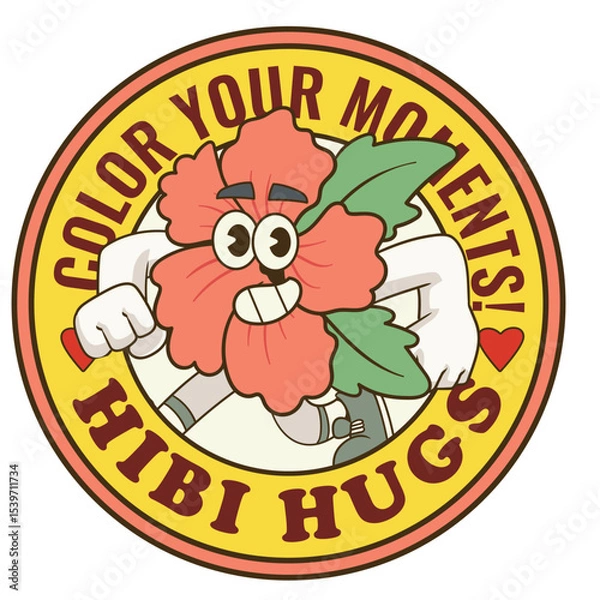 Fototapeta Vector Illustration of Hibiscus Flower Mascot with Retro Cartoon Mascot Available for Logo Badge