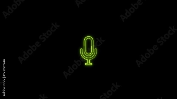 Obraz Neon Voice recording mic microphone button icon and 3d rendering.
