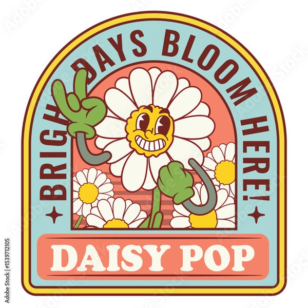 Fototapeta Vector Illustration of Daisy Flower Mascot with Retro Cartoon Mascot Available for Logo Badge