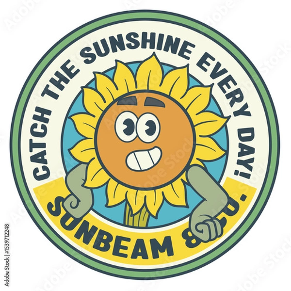 Fototapeta Vector Illustration of Sunflower Mascot with Retro Cartoon Mascot Available for Logo Badge
