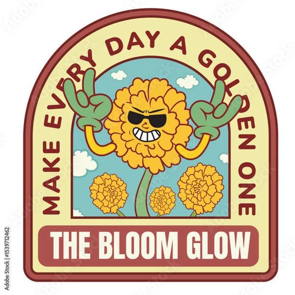Fototapeta Vector Illustration of Marigold Flower Mascot with Retro Cartoon Mascot Available for Logo Badge