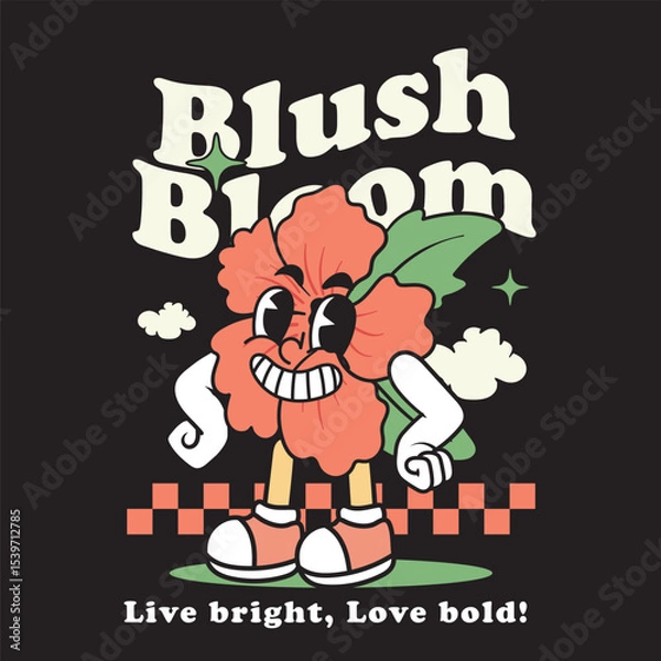 Fototapeta Vector Illustration of Hibiscus Flower Mascot with Retro Cartoon Mascot Available for Tshirt Design