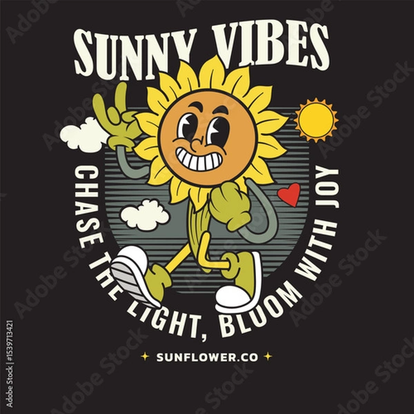 Fototapeta Vector Illustration of Sunflower Mascot with Retro Cartoon Mascot Available for Tshirt Design
